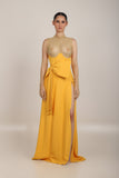 Vestido Longo Amarelo com tule bordado