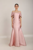 Vestido Longo Rosa Zibeline e Renda