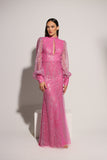 vestido longo pink com tule francês de glitter